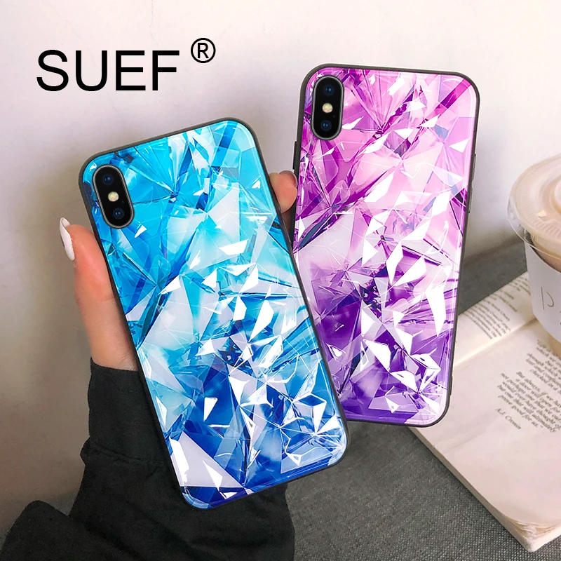 

SUEF 3D Diamond Design For iPhone XS Max Case xs X Hard PC+Soft TPU Phone Bags Cases Fundas Anti-knock Capa