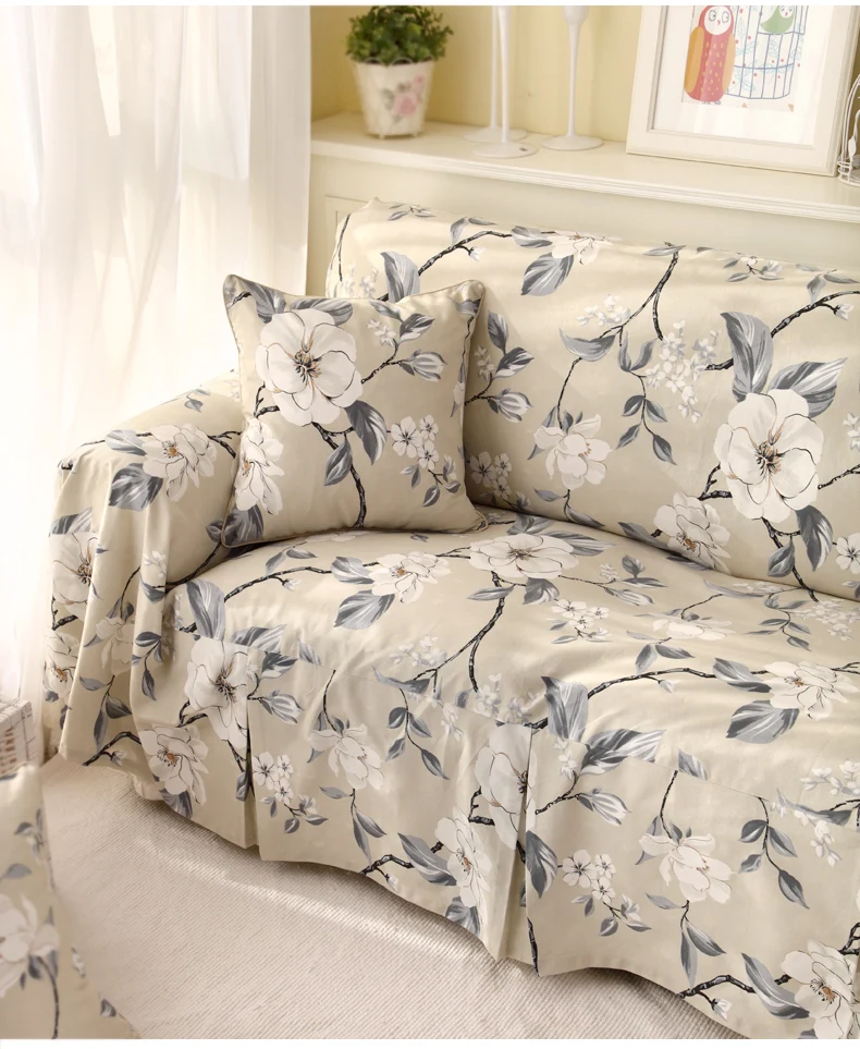 Бежевый хлопковый чехол для дивана с цветами свежий дивана|cloth sofa covers|sofa coverplain covers