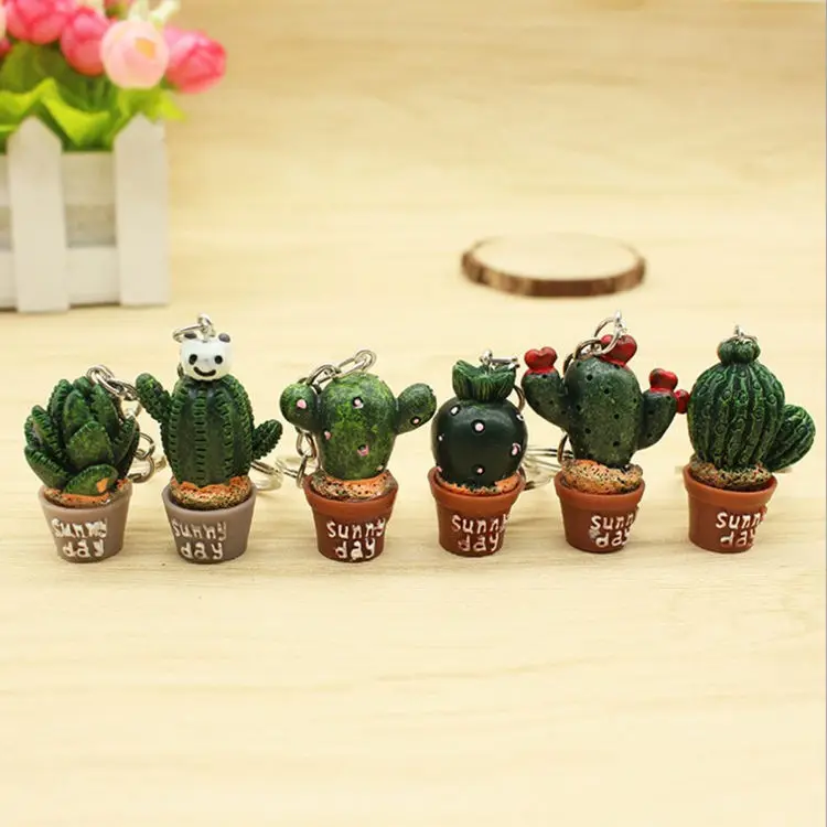 

Lovely pot key clasp cactus bag pendant accessories Creative simulation mini-plant potted plants KeyChain Key Ring