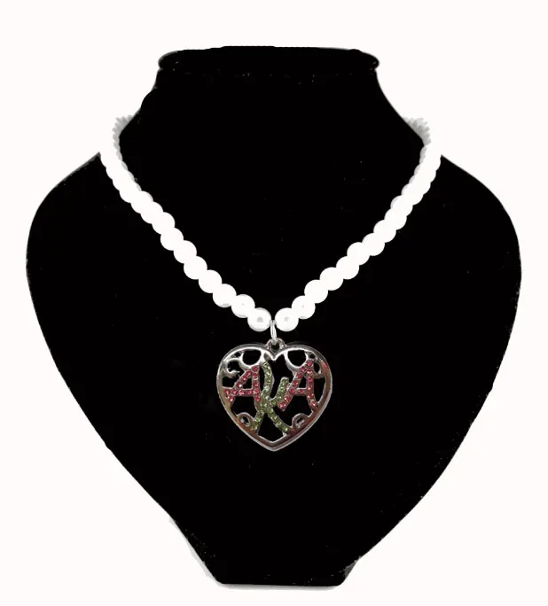 Alpha Kap Alpha SororityCrystal & Pearl Necklace heart AKA neckalce