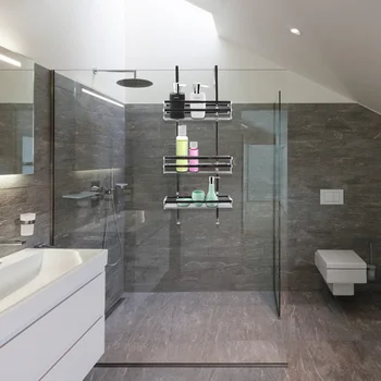 

household items bathroom storage shelf Free installation of stainless steel three-layer hanging bathroom frame shelf organizer