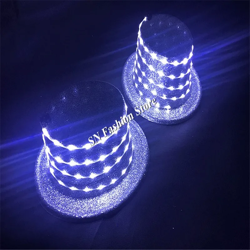 

LZ35 White led light dicer stage dancer perfprmance show led costumes dj singer performance model wears led cap bar dance led dj