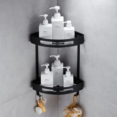 Набор аксессуаров для ванной из нержавеющей стали, черный набор для ванной, вешалка для полотенец, туалетная бумага, держатель полотенец, крючки - Цвет: two tiers shelf C