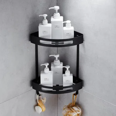 two tiers shelf C Набор аксессуаров для ванной из нержавеющей стали, черный набор для ванной, вешалка для полотенец, туалетная бумага, держатель полотенец, крючки - Цвет: two tiers shelf C