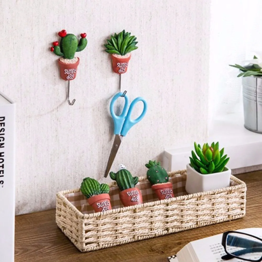 1pc Wall Hook Hanger Funny Simulation Succulent Plants Pot Strong Self-Adhesive Hook Hanger Bag Keys Bathroom Kitchen Sticky Towel Holder Storage Organization (1)