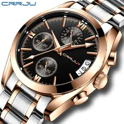 CRRJU Роскошные Для мужчин мода аналоговые кварцевые часы Для мужчин Водонепроницаемый спортивные часы из нержавеющей стали Для мужчин
