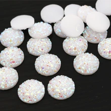 40 шт./лот 12 мм сплошной белый AB цвета плоская задняя Смола Кабошоны подходят 12 мм Камея основа кабошоны F2-76