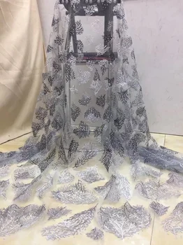 

(5yards/pc) graceful French net lace fabric with fine embroidery and stones gray color African tulle lace for party dress FZZ154