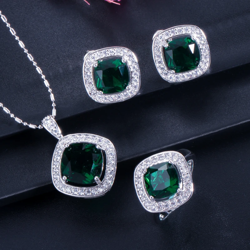 ThreeGraces, Модные фиолетовые 925 пробы серебряные ювелирные изделия, микро проложенный Цирконий, квадратное кольцо, ожерелье и серьги, наборы для женщин JS189