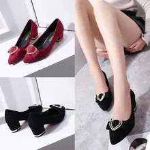 Leisure Footwear High Heels New Style Pointed Shallow Mouth Spring and Autumn Women’s Suede Shoes