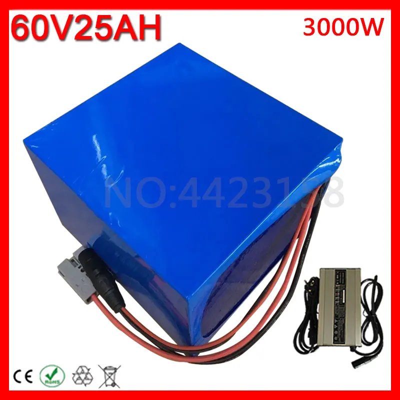 Perfect 60V 25AH Lithium Scooter Battery 60V 25AH Electric Bike Battery With 60A BMS +67.2V 5A Charger For 60V 2000W 2500W 3000W Motor 0