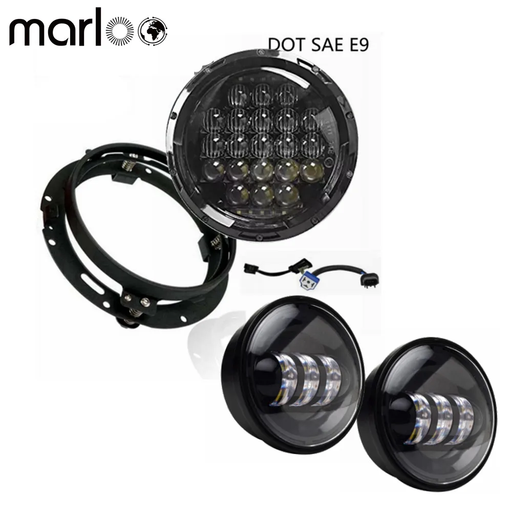 

Marloo 1 Set Harley 7" 126W LED Headlight 4.5 Led Fog Light For Harley Davidson Motorcycle with 7" Bracket Adapter Ring