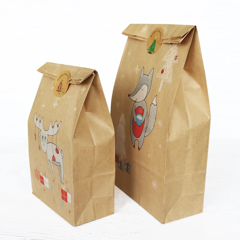 36 шт Счастливого Рождества крафт бумажные пакеты для подарков с наклейкой лиса Лось Снежинка подарочные пакеты конфеты еда печенья Упаковочные пакеты