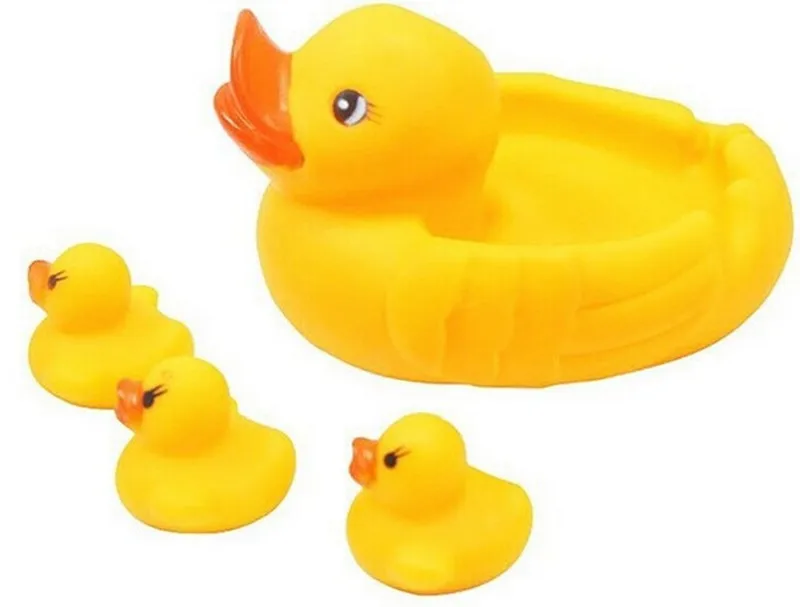 MOTOHOOD Cute Baby Rattle Bath Toy 4pcs Ducks Squeezing Call Rubber Shower Bathing Water Play Toy For Children (2)