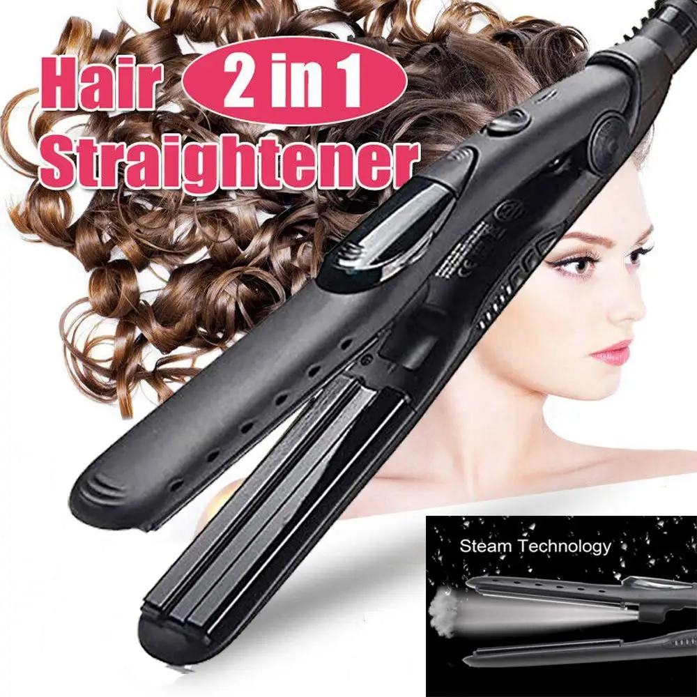

2 in 1 Professional Steam Hair Straightener Curler Dual-use Anti Scald Spray Curling Irons Flat Irons Fast Hair Straightening I