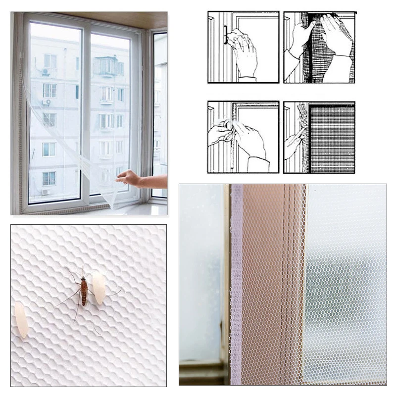 Fly Mosquito Window Net Mesh Black& White Fly Curtains Net Curtain Protector Room DIY Self-adhesive Window Screen New