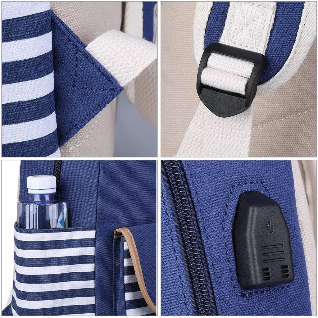 Aelicy 3 шт./компл. зарядка через Usb рюкзак мужской темно-синий в полоску студенческий рюкзак для мальчиков и девочек школьная дорожная сумка женский рюкзак на плечо