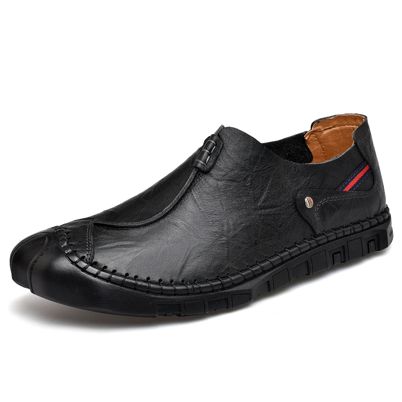 Классические удобные мужские повседневные туфли; лоферы; Мужские Винтажные кожаные туфли ручной работы; мужские туфли на плоской подошве; Лидер продаж; мокасины; большие размеры - Цвет: Black-2