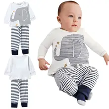 2 Pieces Toddler Kids Baby Boys Clothes Sets Cotton Long Sleeve Tops + Stripe Pants Trousers Outfit Children Clothing 0-4Y LS4