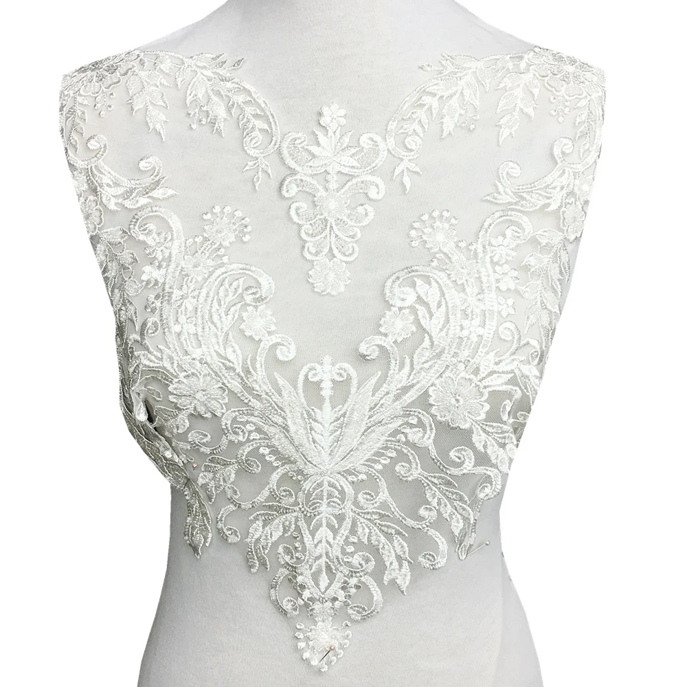 Seeds Beaded Embroidered Lace Patch Sew On Applique Patches For Wedding Dress Embroidery Appliques Parches 45x42cm AC1288 | Дом и сад