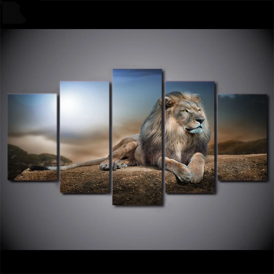 

Canvas Wall Artwork Modular Animal Picture 5 Panel Lion Canvas Oil Painting Modern Living Room Decorative Fashion Framework