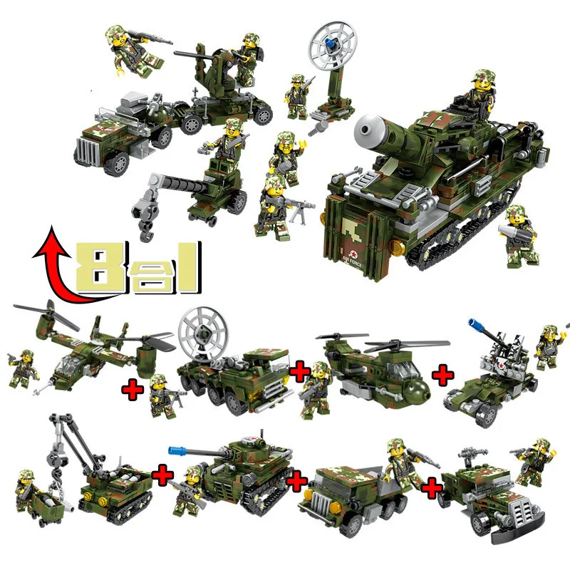 

8Pcs Military Army World War II WW2 SWAT Soldiers Tank Armored Vehicle Building Blocks Bricks Kids Toys Compatible With Lego