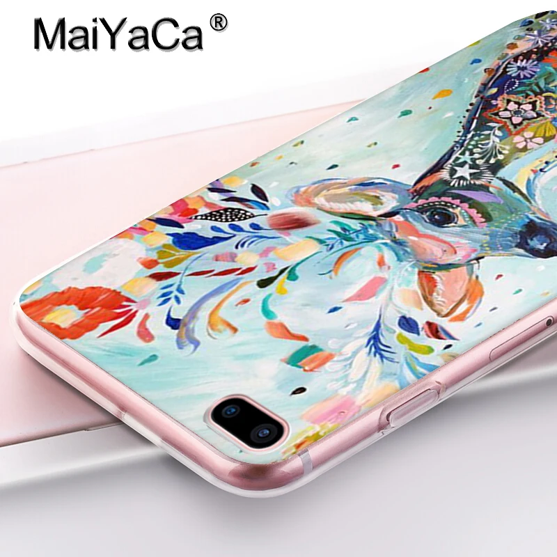 MaiYaCa Lovely Cartoon Animal Phone Case ShellFor iphone 6 6s 7 8 Plus X 5s Case Colorful Deer Painting Cover Phone Cases Coque