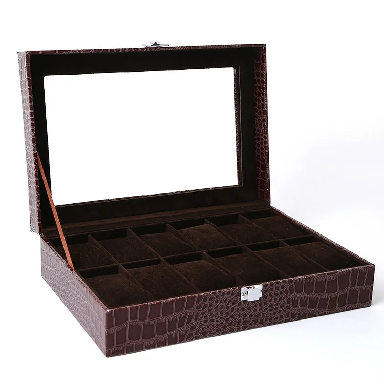 

Brown Crocodile Luxury Storage Boxes Display Case 12 Grids Watches Boxes Display Watch Box Jewelry Case Organizer Holder Box