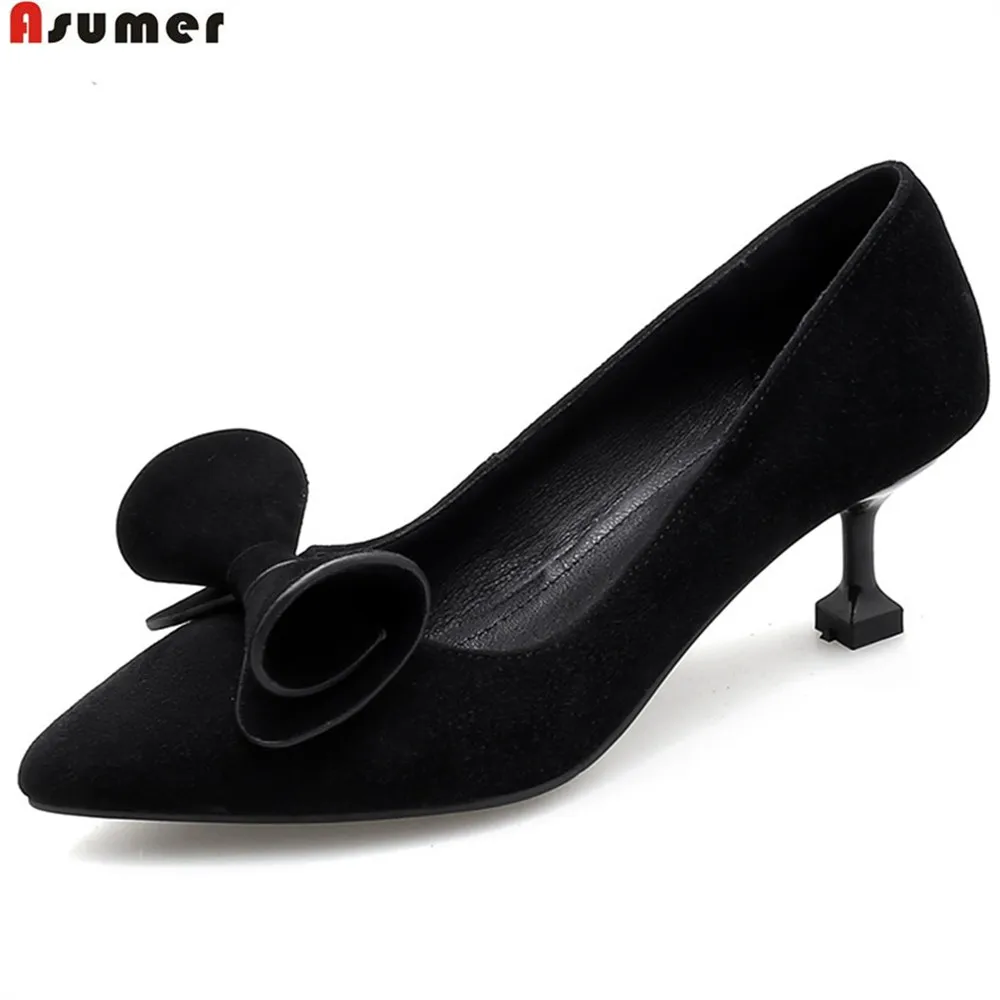 

ASUMER black pointed toe shallow spring autumn ladies pumps shoes elegant women suede leather high heels shoes big size 33-43