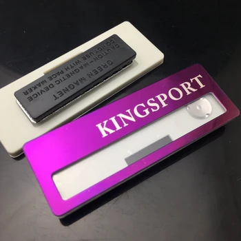 

1pc customized office badge with laser print 70*25mm personalized reusable magnet name badge with stainless steel plate