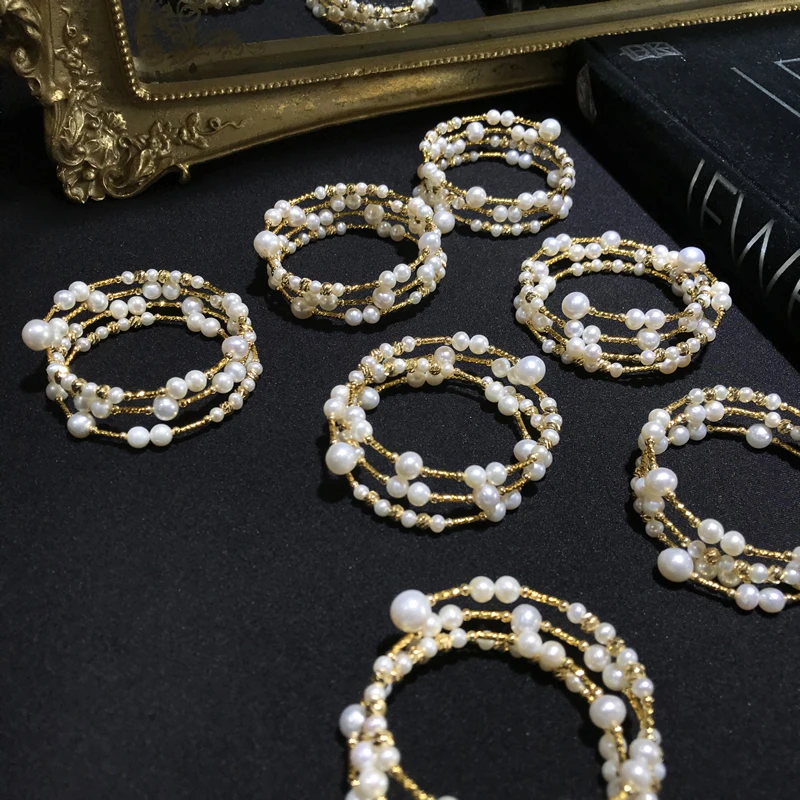 Браслет с жемчугом, 14 к, желтое золото, круглая форма, ювелирное изделие с жемчугом, модный браслет с натуральным пресноводным белым жемчугом для женщин, подарок