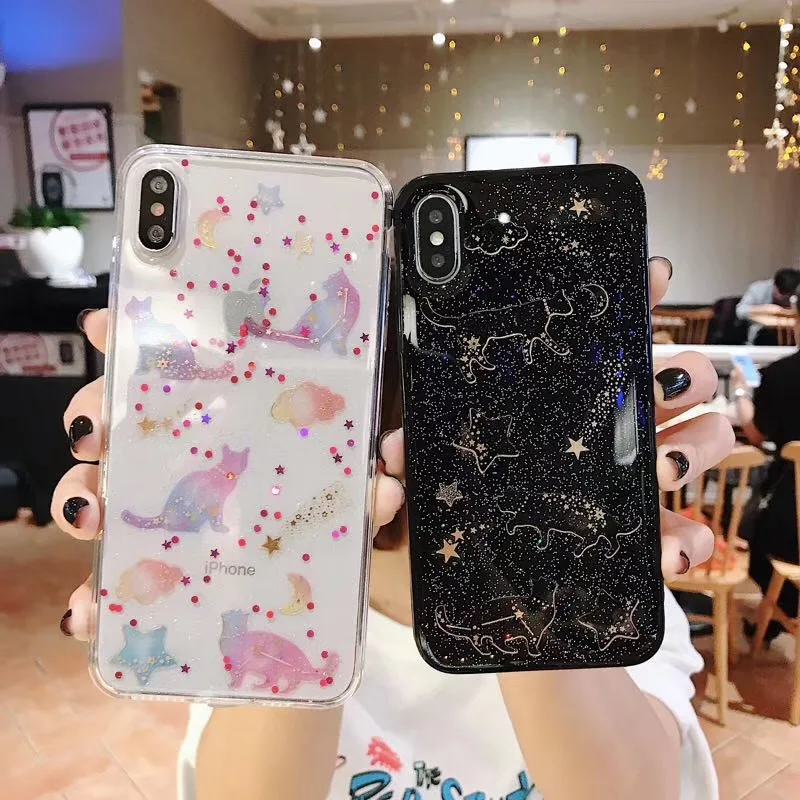 

Luxury Bling Glitter Case for iPhone 7 Case For iPhone 8 7 6 6S Plus X XR XS MAX Back Cover Lovely Cat Soft Silicone Phone Cases