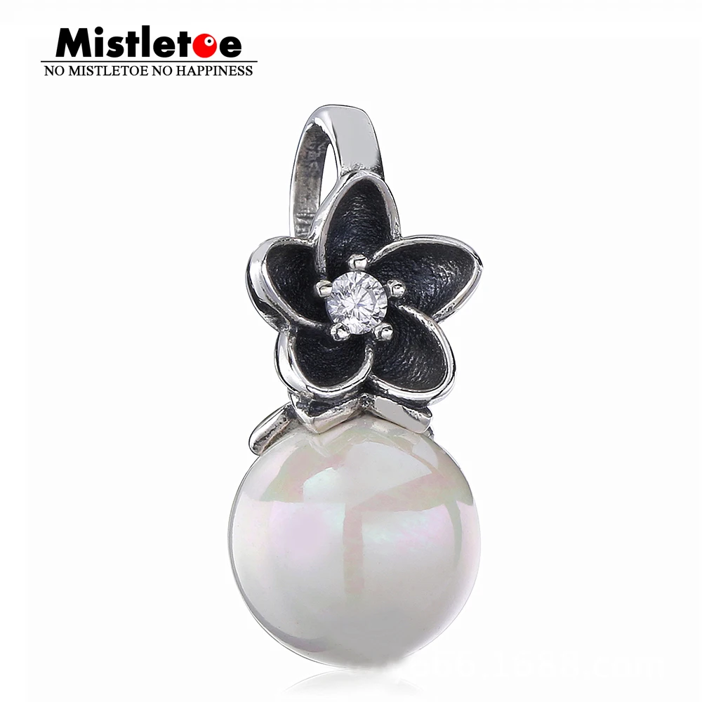 

Mistletoe Authentic 925 Sterling Silver Flower with Pearl Dangle Charm Fit European Necklace Jewelry
