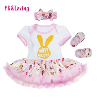

Princess Baby Party Dress Cotton Short Sleeve Girls Kids 0-24 month Romper tutu Dresses And Shoes Easter Rabbit Clothing Sets