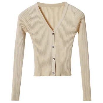 

Spring and Autumn V-neck Pit Slim Knit Women's Sweater Short Small Outside Cardigan 1803