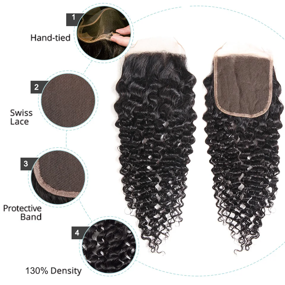 Black Pearl Pre-Colored Human Hair 3 Bundles With Closure Non Remy Brazilian kinky Curly Bundles With Closure 1B# Hair Extension
