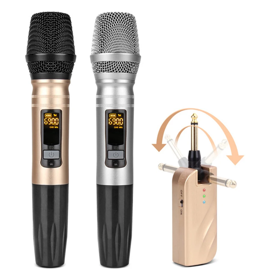 

UX2 UHF Wireless Microphone System Handheld LED Mic UHF Speaker with Portable USB Receiver For KTV DJ Speech Amplifier Recording