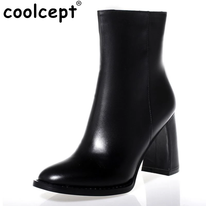 

Brand New Women Real Genuine Leather Half Short Boots Woman Retro Thick Heel Pointed Toe Botas Feminina Size 34-39