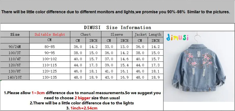 DIMUSI/детские джинсовые куртки для девочек; пальто с цветочной вышивкой для малышей; сезон весна-осень; модная детская верхняя одежда; рваные джинсовые куртки