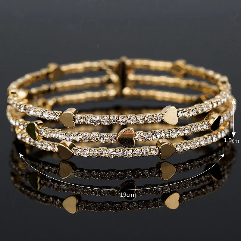 New-Heart-Pendants-Gold-Wedding-Bridal-Bracelet-Bangle-Jewelry-Adjustable-Bangles-Valentine-s-day-Gift-For