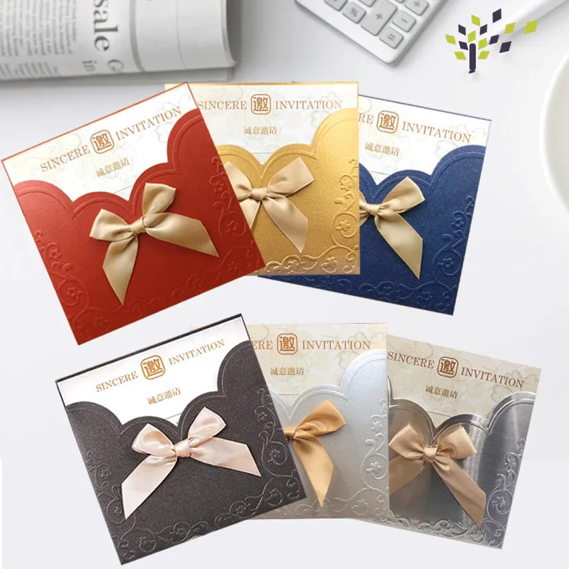 

Semi-hollow Business Invitations Continental Wedding Invitation Solid Color Tie Bow Greeting Card