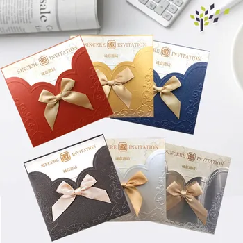 

Semi-hollow Business Invitations Continental Wedding Invitation Solid Color Tie Bow Greeting Card