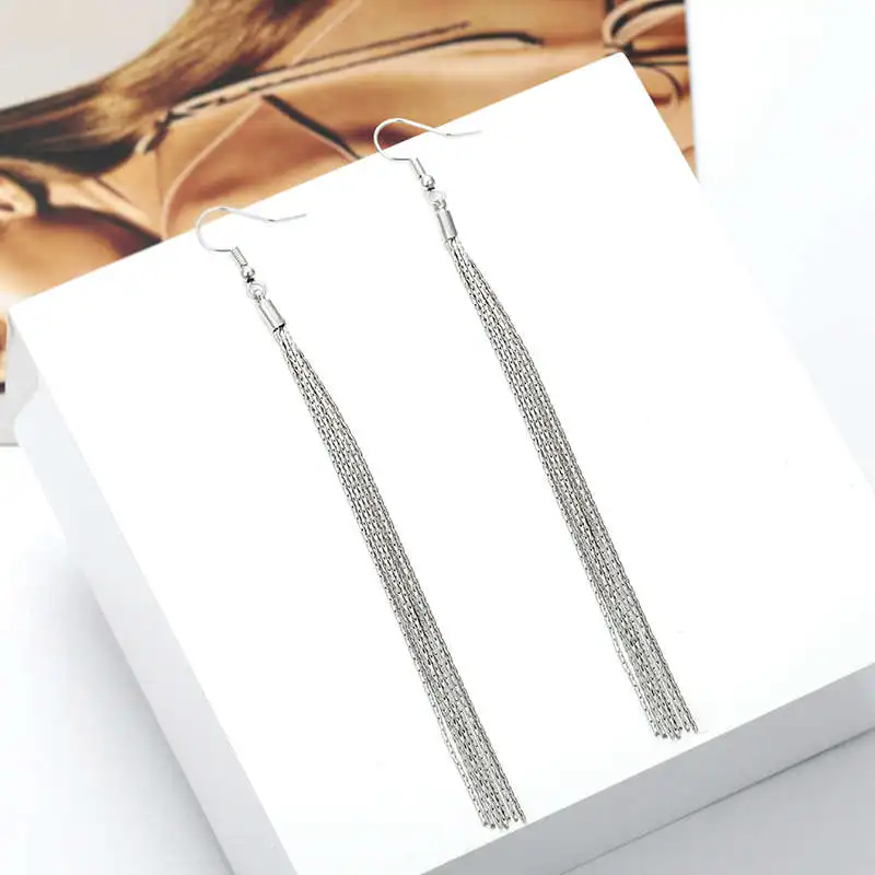 

Tassel Earrings For Women Silver Color Long Chain Party Drop Earrings Elegant Fashion Elegant Dangling Earrings Wholesale