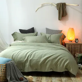 

Brief solid color green bed sets adult teen,full queen king comfortable double home textiles flat sheet quilt cover pillow case