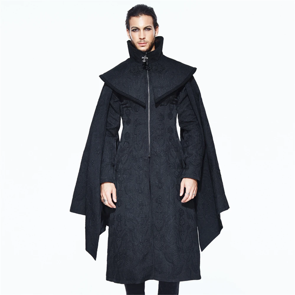 Punk Gothic Men Long Cloak Retro Winter Stand Collar Casual Capes