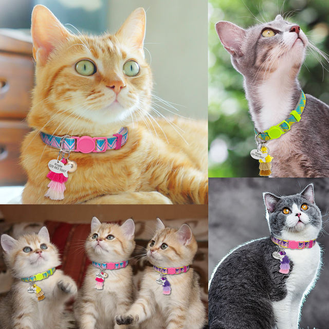 Quick Release Personalized Cat Collar Engraved Name ID Tag Collar Adjustable Cute Custom Kitten Collars For Small Dogs Cats