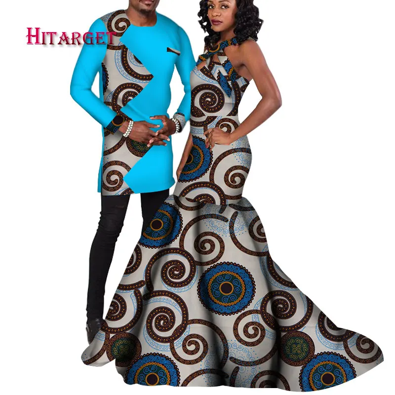 Африканский костюм для пары мужские комплекты и женское платье для свадьбы/вечерние традиционные африканские костюмы для пар одежда WYQ122