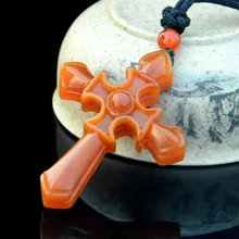 YunNan HuangLong Jade Christ Cross Pendant Necklace Sweater Chain Drop Shipping Hand Carved Jade Stone Necklace With Chain cross drop chain necklace