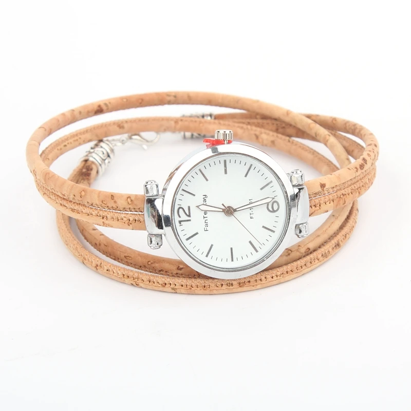 Cork natural color ladies watch belt cork bracelet cork silver watch bracelet watch DIY 012