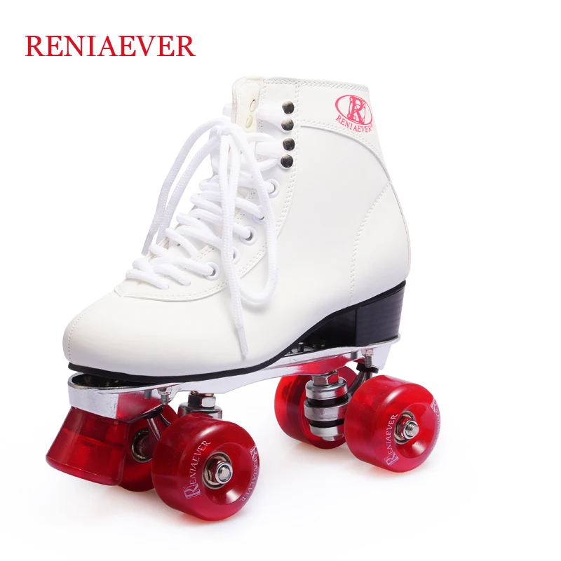 RENIAEVER مزدوجة زلاجات دوارة الألومنيوم لوحة المرأة التزلج الأحذية النبيذ الأحمر عجلات ، الأبيض التمهيد